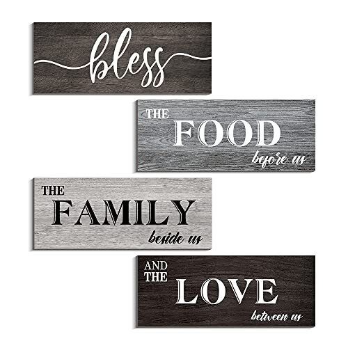 4 Pieces Bless Food Family Love Signs for Kitchen Wall Decor Plaque